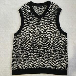 Murano Inflorescence Mens XL Sweater Vest Black White Herringbone V-Neck NWT